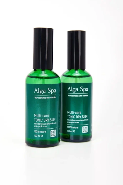 Многофункциональный тоник для сухой кожи для лица на основе живой суспензии микроводоросли Chlorella Multi-care TONIC DRY SKIN, 100 ml  Alga Spa